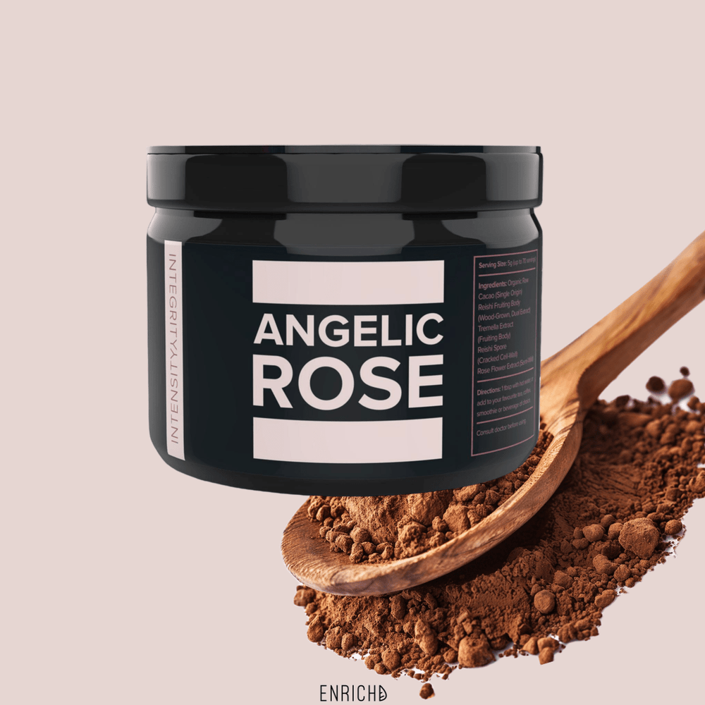 Angelic Reishi Rose: Mushroom, Rose and Cacao Elixir - 200g Reishi Mushroom Powder, Raw Cacao & Pink Rose Flower Mix | ENRICHD