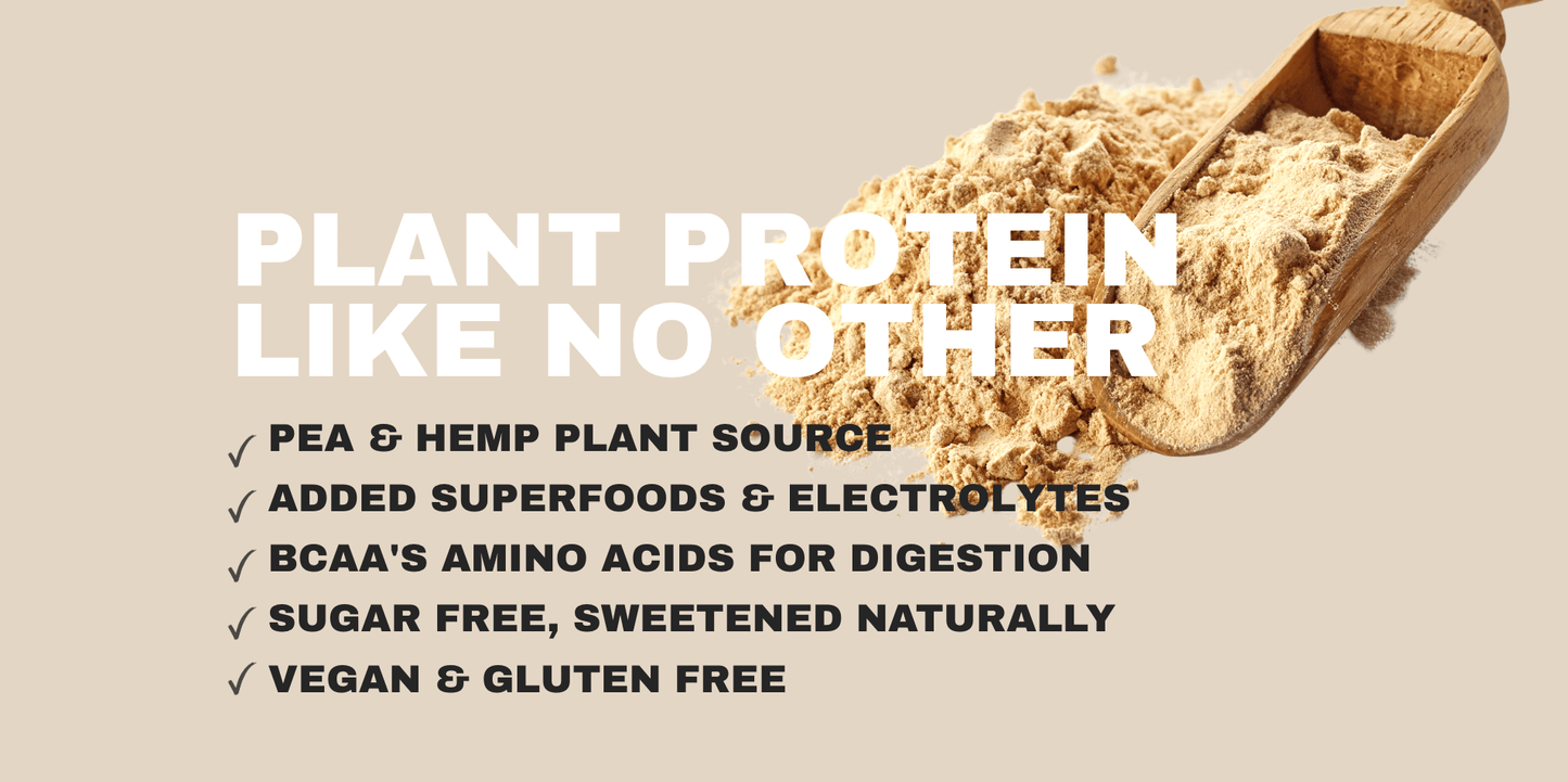 “Organic vegan protein powder with natural ingredients on wooden table”