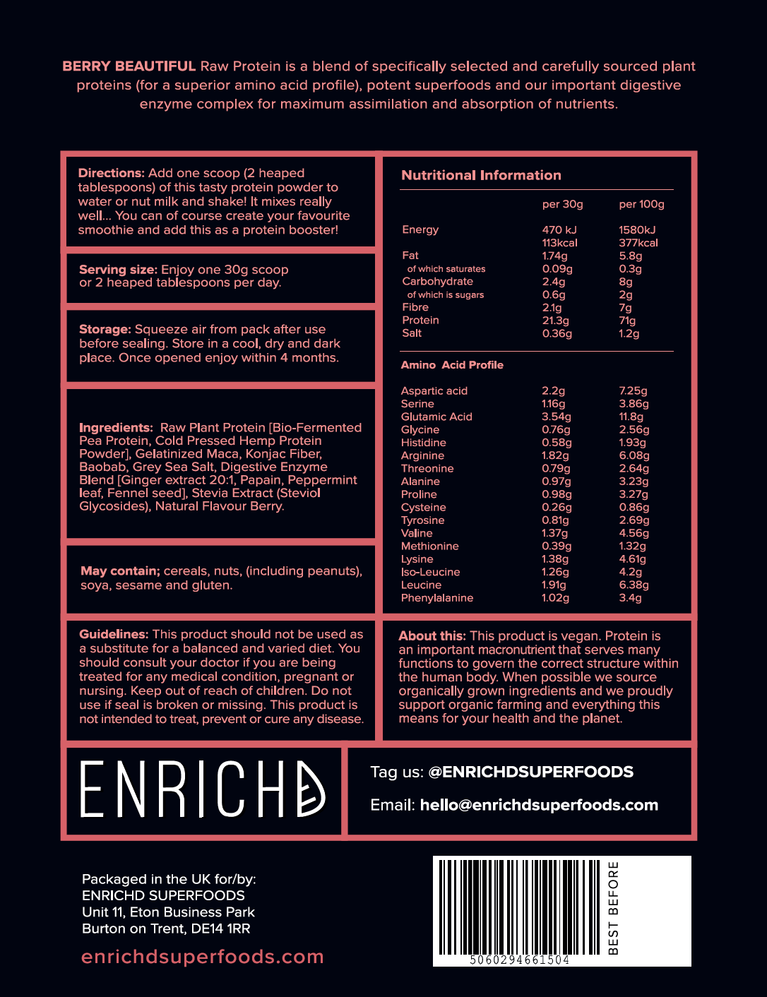 
                  
                    ENRICHD SUPERFOODS Protein BERRY PROTEIN Powder (Plant Based and Vegan)
                  
                